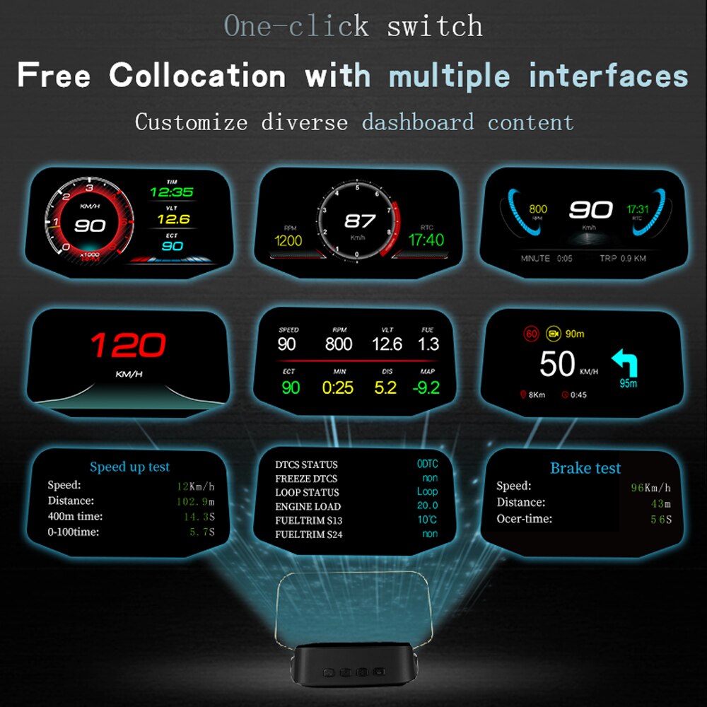 HUD Car GPS Navigation OBD2 Head Up Display Scanner On-board Computer Smart Windshield Gauges Bluetooth Speedometer Projection