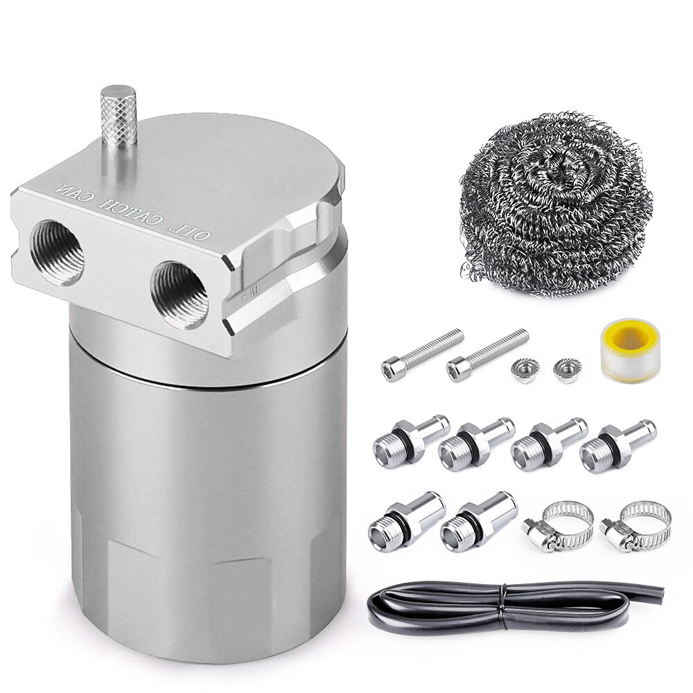 300ml Aluminum Oil Catch Can Kit Reservoir Fuel Tank Engine Polish Baffled Car Universal Oil Catch Can Kit With adapter Black: Silver