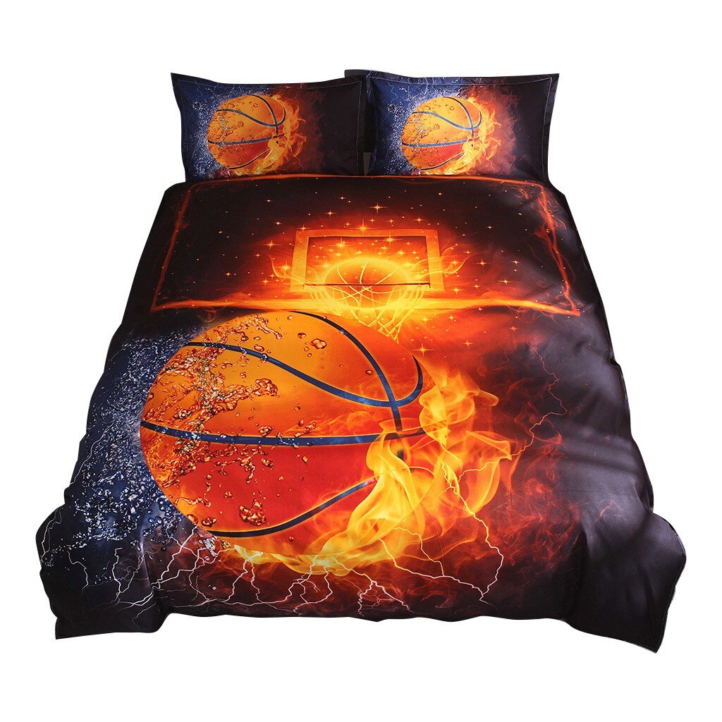 Basketbal Fan Dekbedovertrek Beddengoed Set Jongen Slaapkamer Brandende Basketbal Dream Quilt Case Beddengoed Kit 1 Dekbedovertrek 1 Kussensloop