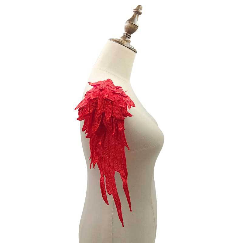 Accesorios de alas de ángel para vestido de banquete, calcomanía bordada de múltiples capas de encaje ahuecada hecha a mano, accesorios de Color sólido, 1 par: Red