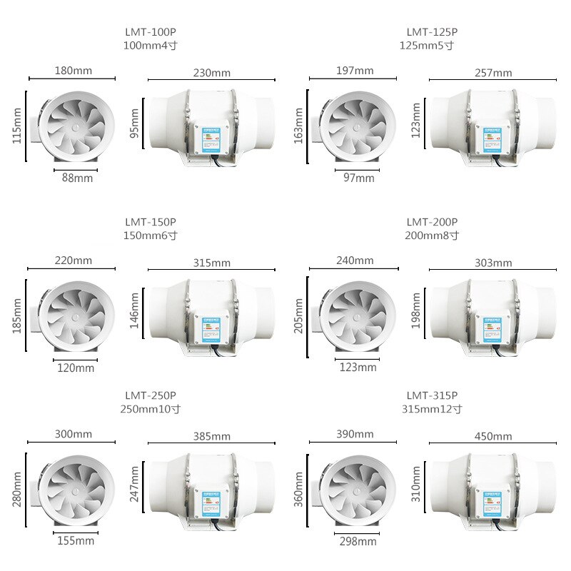 Silent Inline Duct Wall Fan Exhaust Fan Hydroponic Air Blower for Home Bathroom Vent Grow Room Extractor Ventilation