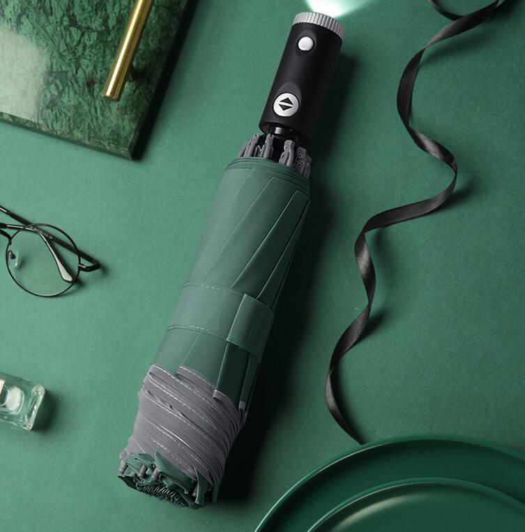 Original xiaomi automatisk folde automatisk åben omvendt paraply mandlig solrig regn stærk reflekterende anti-vind paraply: Grøn med batteri