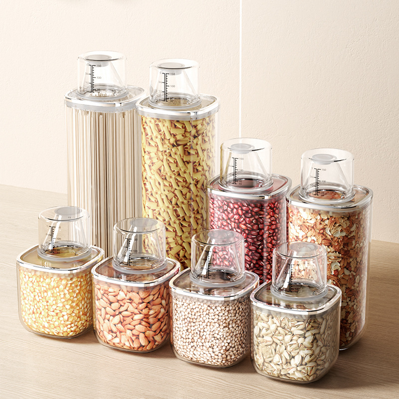 Contenedor hermético de plástico para almacenamiento de alimentos, caño de vertido, tarro transparente para cereales, nueces, frijoles, caja de almacenamiento, organizador de despensa de cocina