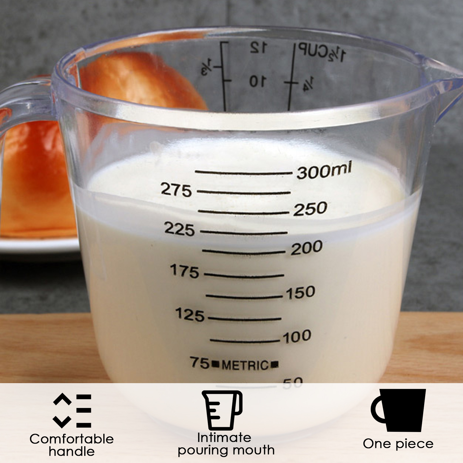Tasse à mesurer en plastique Borosilicate de 300ML, verre gradué avec poignée, résistant à la chaleur, outils de mesure du vin, du lait