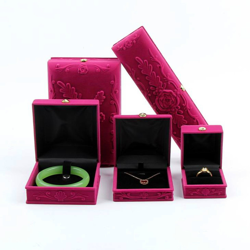 Joyero de terciopelo rosa en relieve para anillos, pendientes, collar, conjunto de joyas de exhibición, Cajas de para joyas, caja de baratijas