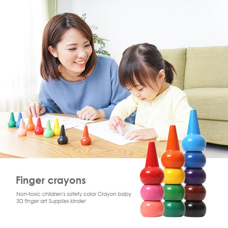 12pcs Non-toxic Children Safety Crayons Finger Crayon for Toddlers Baby 3D Finger Crayons Art Supplies Educational toy