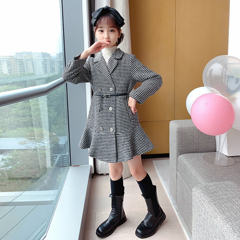 Abrigo de lana gruesa para niña, Chaqueta larga de estilo a cuadros, a la para niño prendas de vestir, ropa para adolescentes de 5 a 14 años, Otoño e Inglaterra