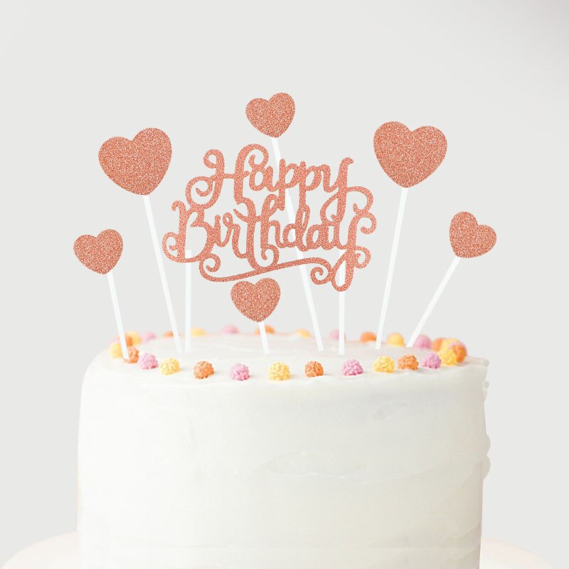 1 sæt tillykke med fødselsdagen kage topper rosa guld sølv stjerne ballon kage topper til voksne børn fødselsdagsfest dessert diy dekorationer: B06
