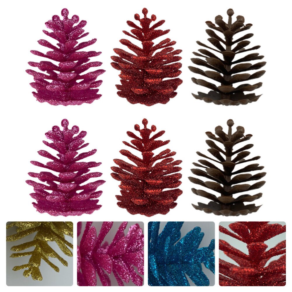 6 stuks kerstversiering in de vorm van dennenappels, kerstboomhanger, feestartikelen (willekeurige kleur)