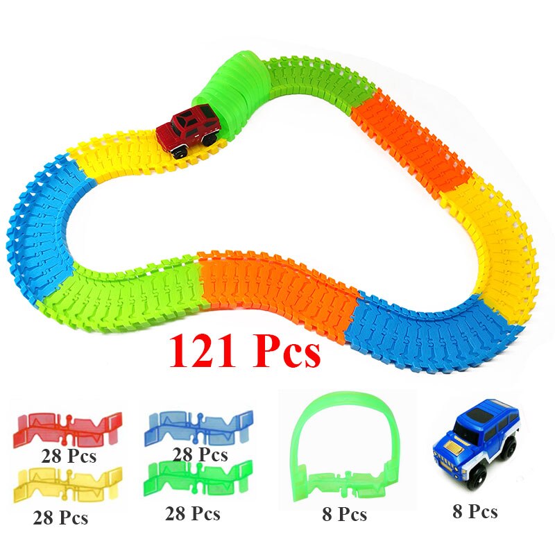Diy Monteren Universal Racing Set Spoor Auto Flexibele Educatief Rail Auto Puzzel Speelgoed Voor Kinderen: 121Pcs Set