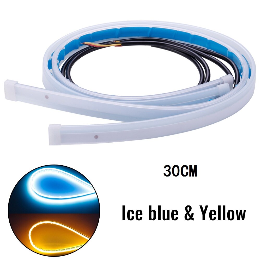 2Pcs Motorcycle DRL Daytime Running Light Waterproof Universal 12V Auto Headlight Sequential Turn Signal Yellow Flow Day Light: 30CM Ice blue Yellow