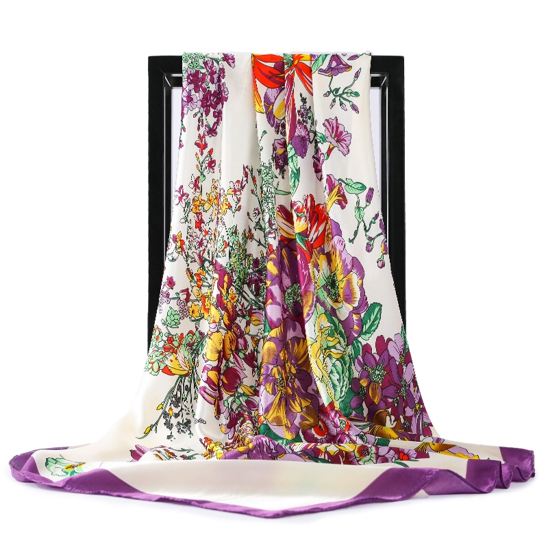 Tørkle silke sateng halsskjerf for kvinner print hijab skjerf kvinne 90*90cm firkantede sjal og wrap skjerf for dame