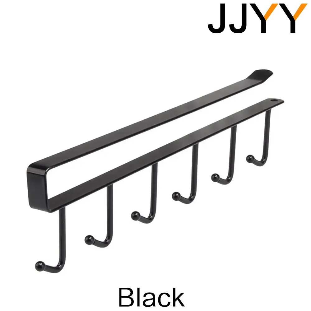 JJYY Kitchen Cabinets Ceiling Storage Hooks with 6 Hooks Table Cabinet Organizer Hanger Organizer Kitchen Hanging Tools: black