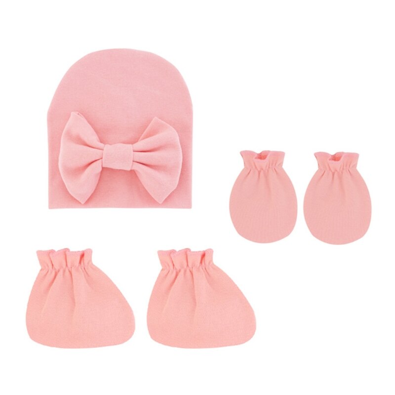 Baby Strik Hoed Geen Kras Handschoenen Voet Cover Set Zuigelingen Zachte Katoenen Wanten D5QA