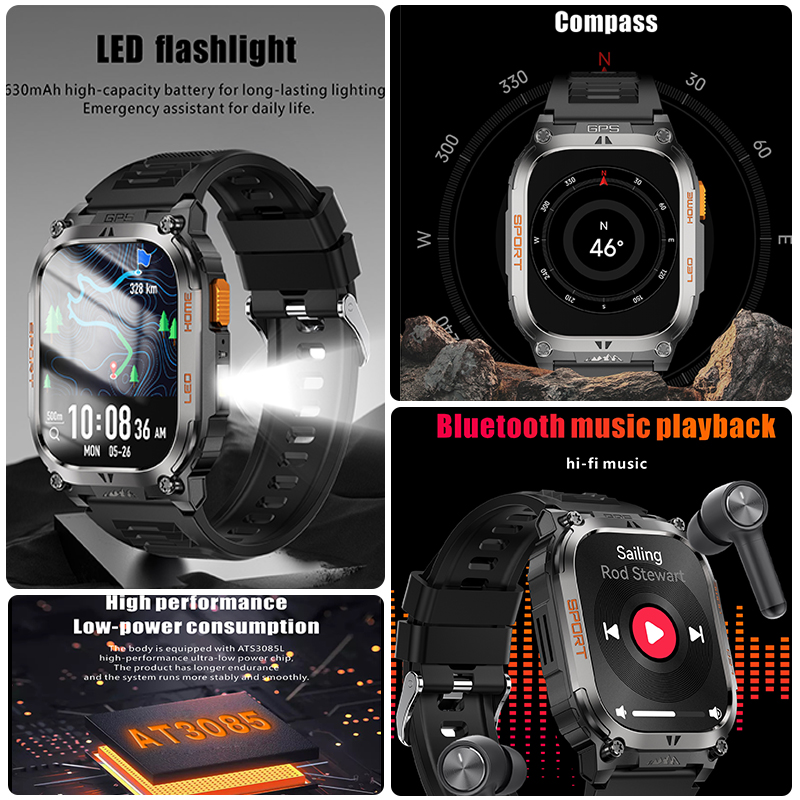 accorto guarda da uomo all'aperto costruito-in GPS Bussola Illuminazione IP68 Impermeabile 178+ Modalità sportivo Frequenza cardiaca Chiamata BT accorto guarda 2025 Nuovo