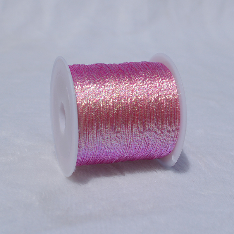 Cuerda trenzada de 3 hebras para pulsera, hilo colorido de oro y plata de 100M, bordado de cuentas de ganchillo, hilo hecho a mano: Rosado