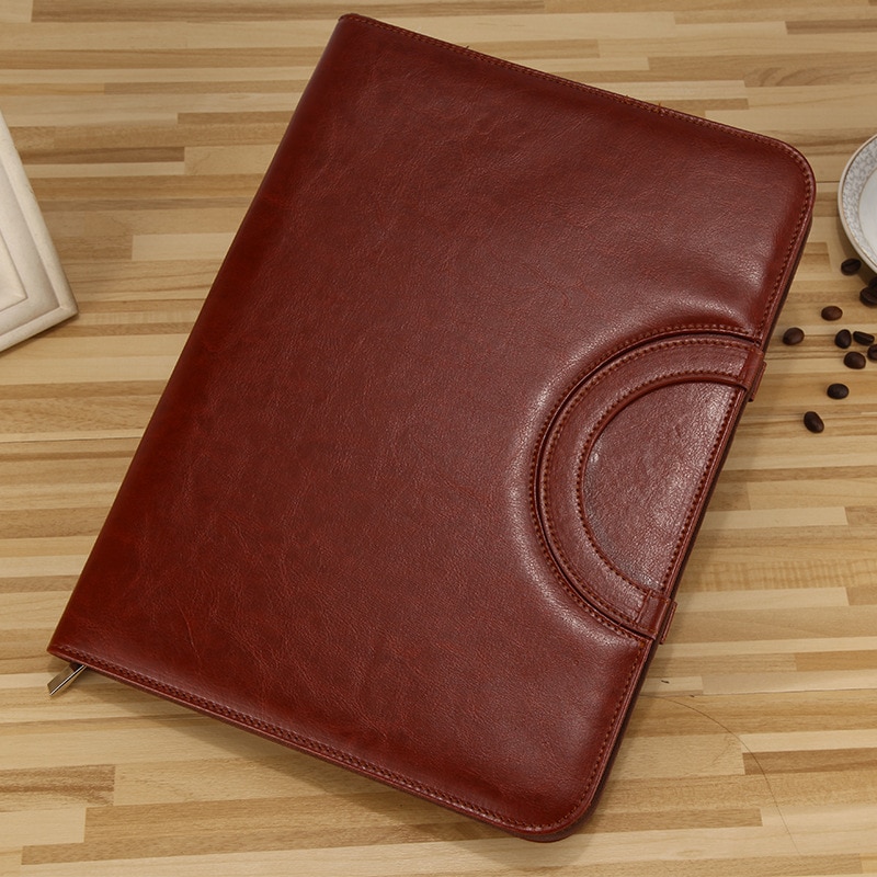 A4 fichario dokumentmapp pärm padfolio portfölj anteckningsbok med miniräknare handtag dragkedja pu läder kontorschef fodral