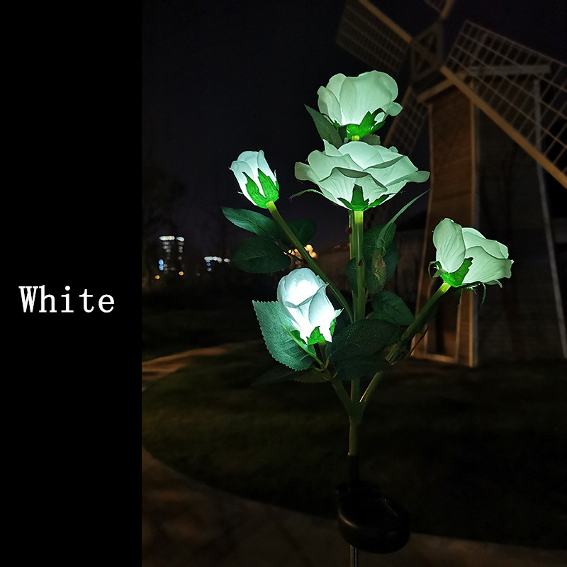 5 hoder solcellelamper utendørs dekorative solcellelamper roseblomst plenlampe til hage terrasse hagedekor: Måneblå