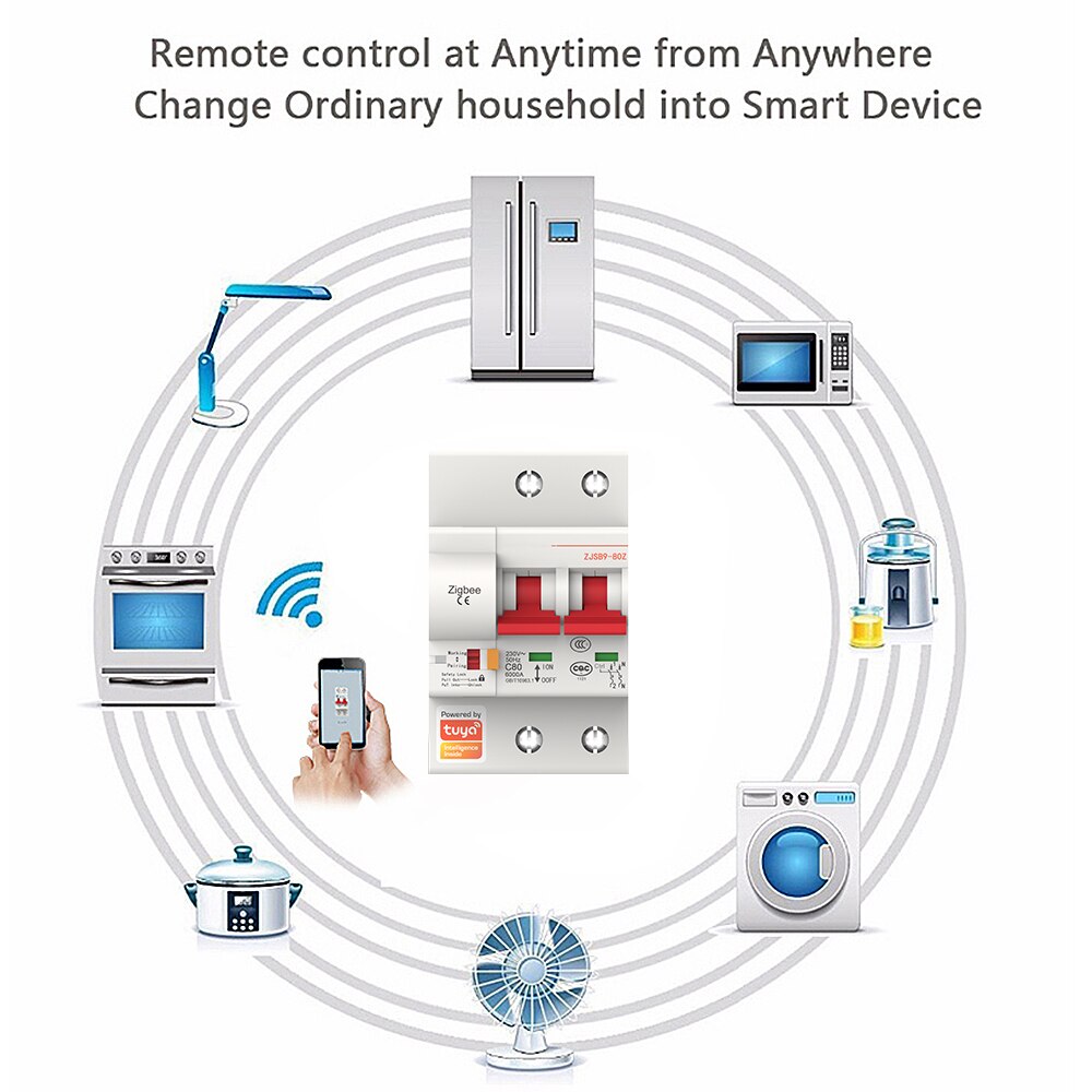 Disyuntor inteligente Zigbee 2P, interruptor automático de sobrecarga, protección de cortocircuito, SmartThings, Compatible con Alexa y Google, Zigbee MCB