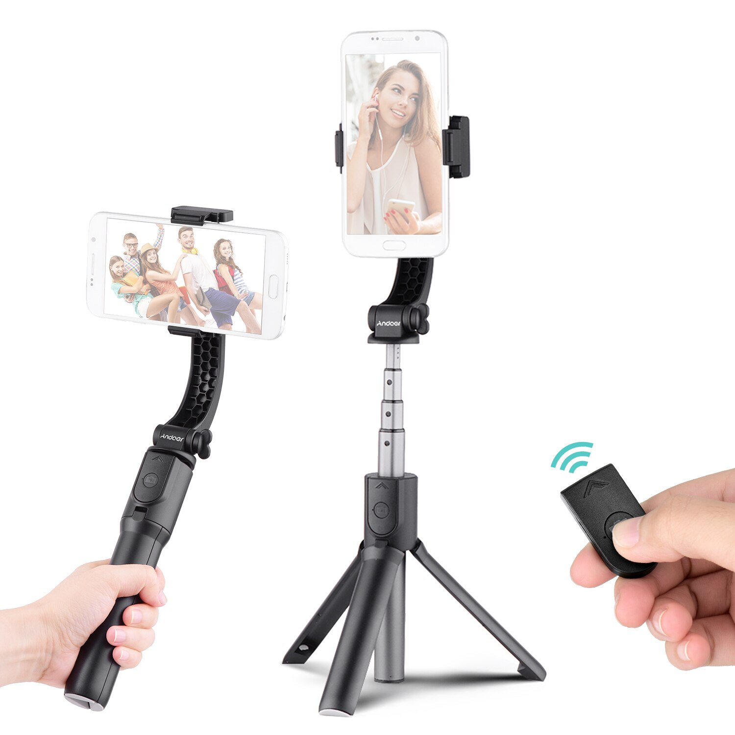 Andoer 3-In-1 Uitschuifbare Smartphone Gimbal Stabilizer + Selfie Stok + Tripod Stand Voor Live Vloging Video voor Smartphones