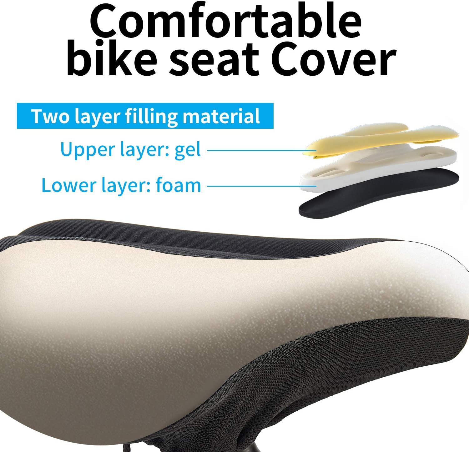 Bike Seat Cushion, Comfortable Large Wide Bike Seat Cover, Foam &amp; Gel Padded Exercise Bike Seat Cushion for Women and Man
