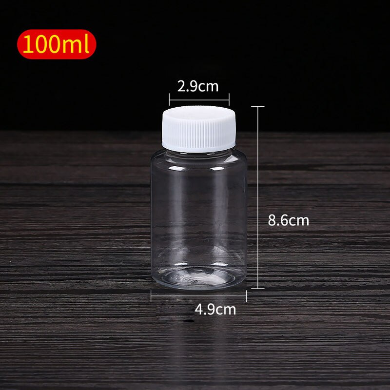 Botellas de plástico PET vacías de 15ml/20ml/30ml/100ml, botellas de sellado sólidas, frasco de medicina en polvo, envase de frasco de embalaje de reactivo 50 Uds.
