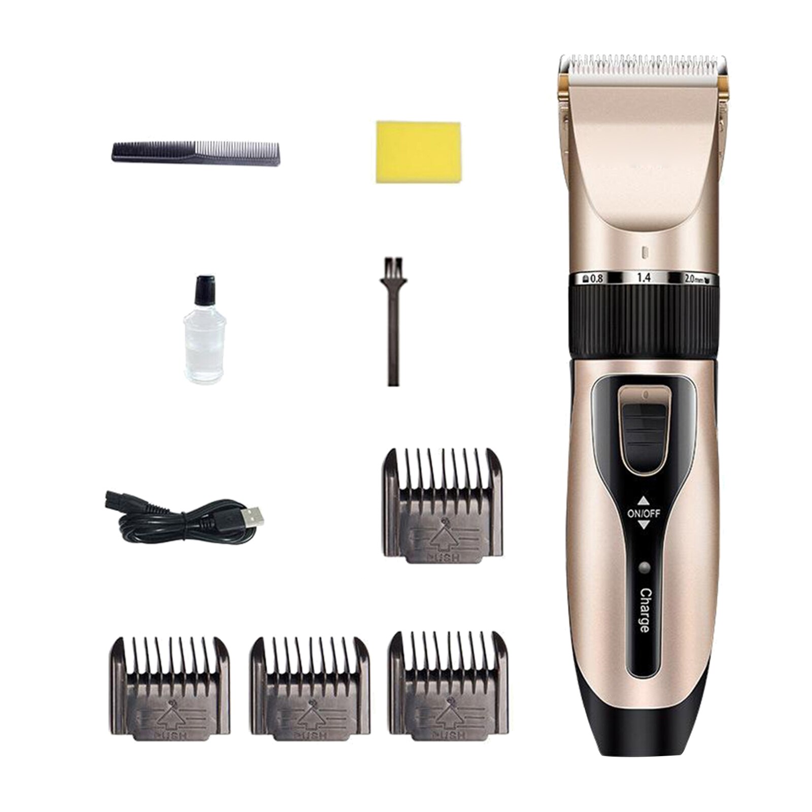 Tondeuse électrique USB à faible bruit pour barbe, Kit de coupe de cheveux avec tête en céramique