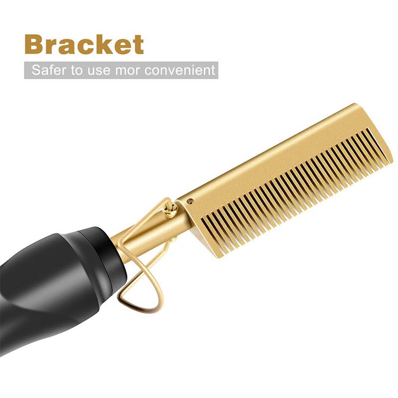 Peigne bigoudi, électrique redressage chaleur pressage peigne, fer à friser les cheveux lisseur pour cheveux humides et secs (prise américaine)