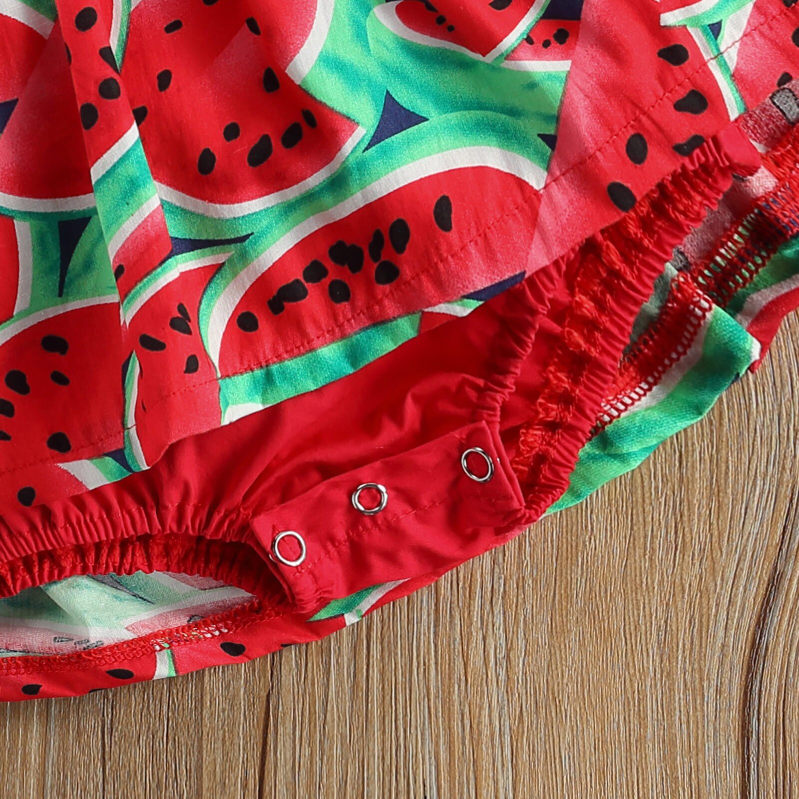 Conjunto de ropa con Estampado de sandía para bebé, Mono corto con cuello en V profundo sin mangas para niñas + Diadema con lazo