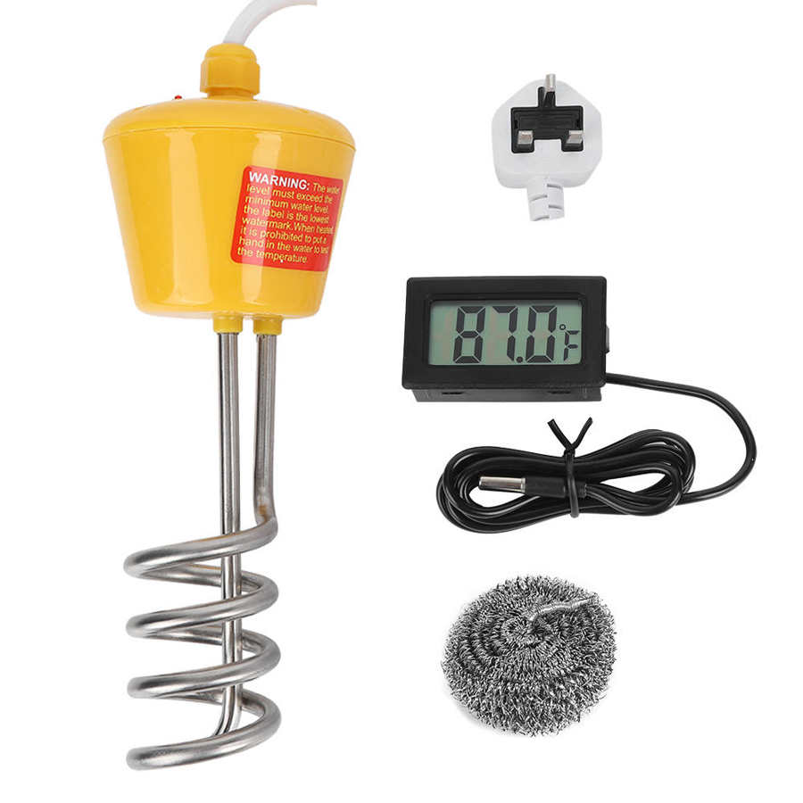 2m Floating Electric Immersion Water Heater with Temperature Tester Yellow UK 220 to 250V Household