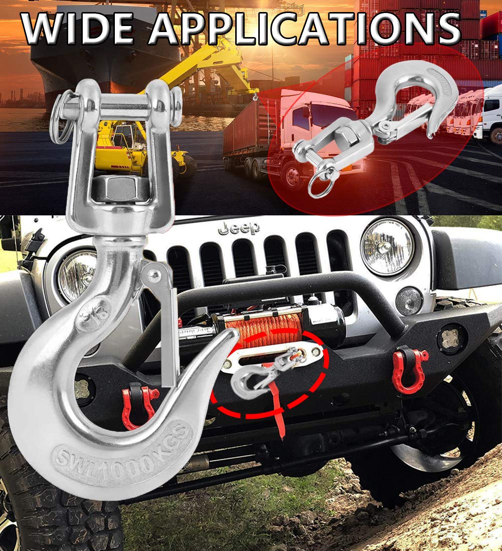 2Pcs Slip Hook (2204lb/ 1000kg) 304 Stainless Steel Clevis Hook Safety Hook with Safety Latch Swivel Lifting Hook Capacity