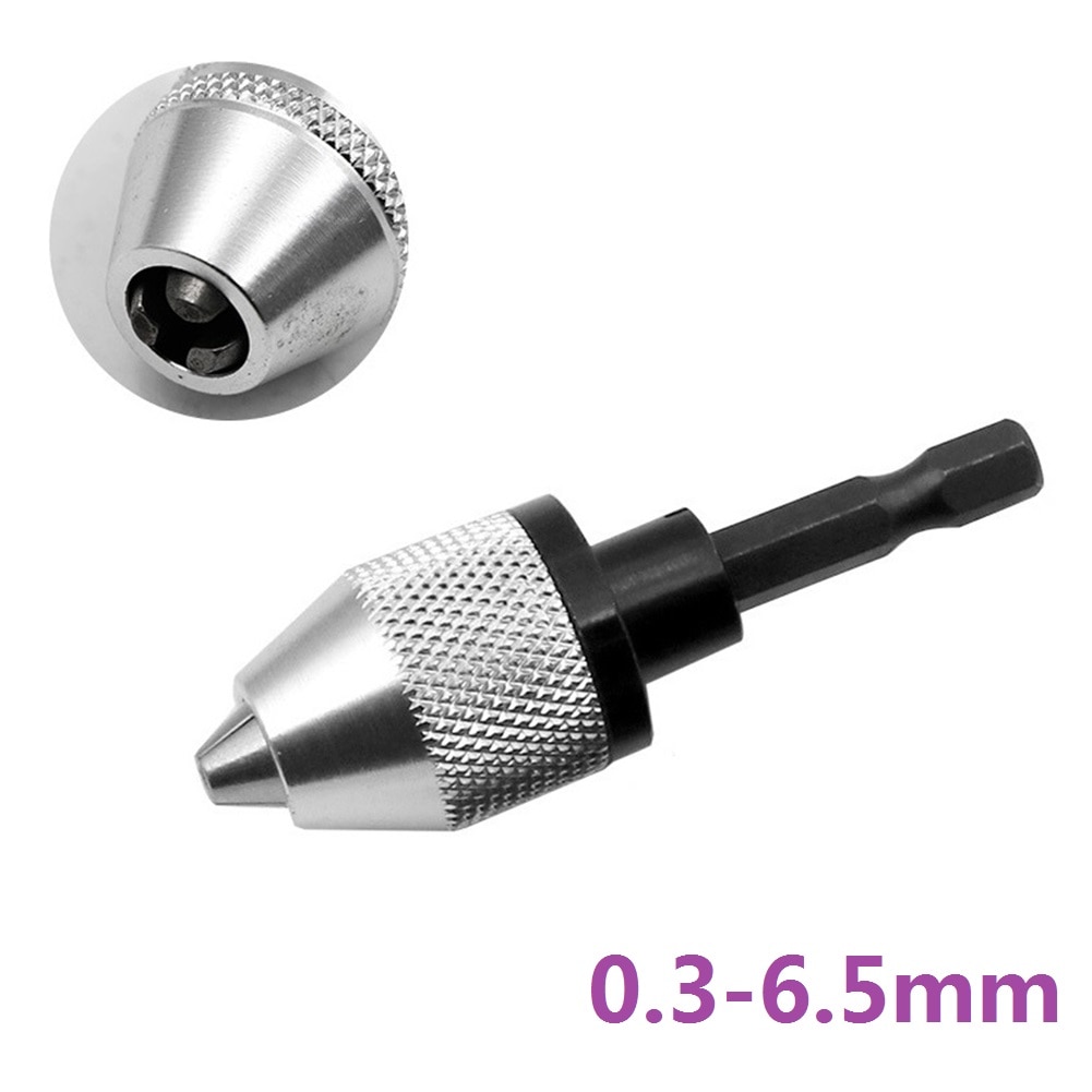 Hex Drill Bits Adapter Keyless Shaft Chuck Clamp 0.3-6.5mm Electric Motor Shaft Mini Chuck Fixture 1/4 ''Hex Shank Drill Chuck