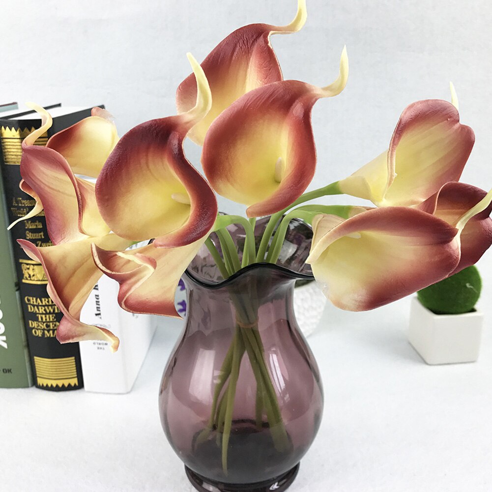 10Pcs Kunstmatige Calla Lelie Bos Latex Real Touch Nep Bloem Tuin Bridal Wedding Tafel Home Decor Boeket: Bruin