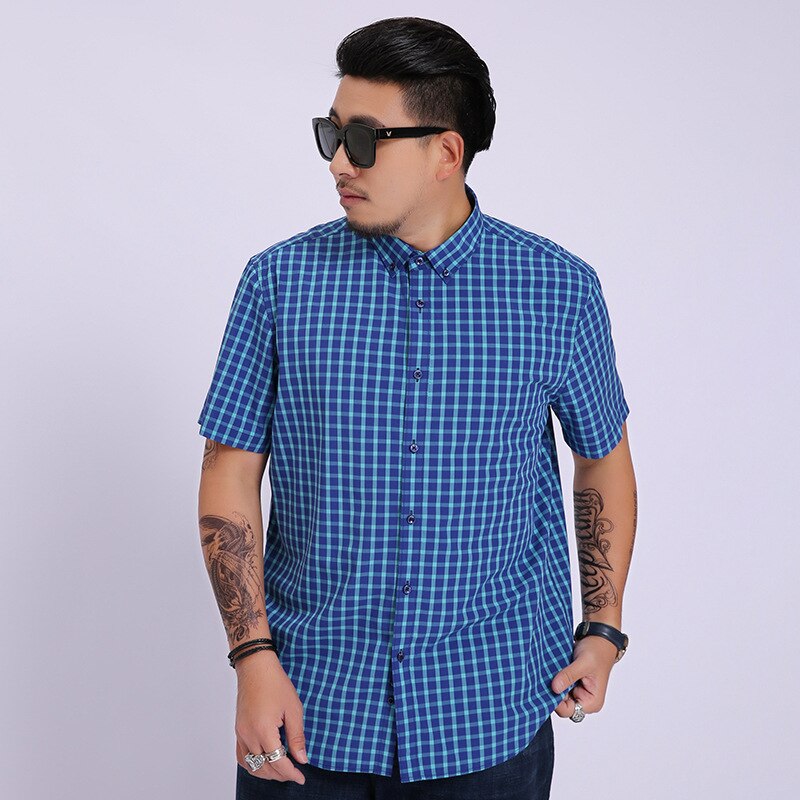 Super store herre korte ærmer løse farvede plaid casual herre skjorter plus størrelse 2xl 3xl 4xl 5xl 6xl 7xl 8xl