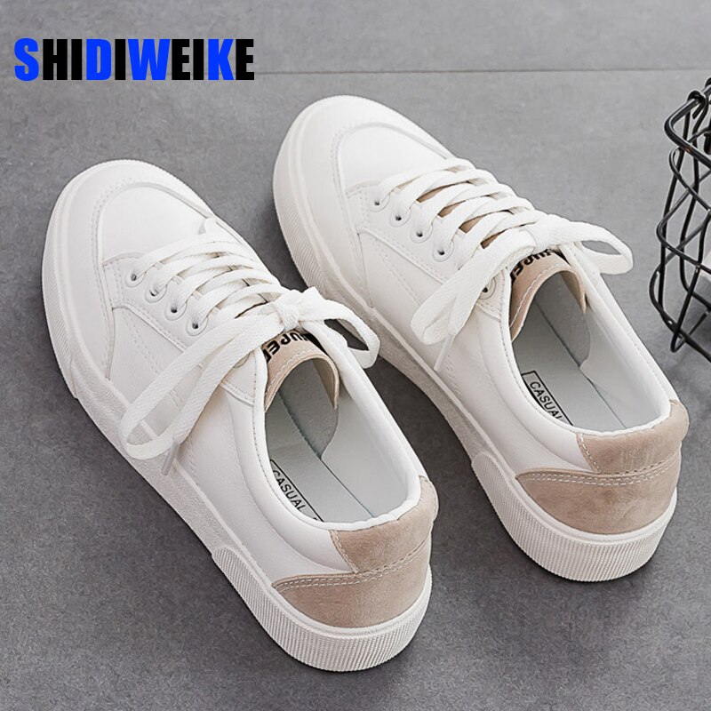 Vita sneakers dam pu-läder lågklackat platt plattform dam snörning vita skor dam storlek 35-40 ab512