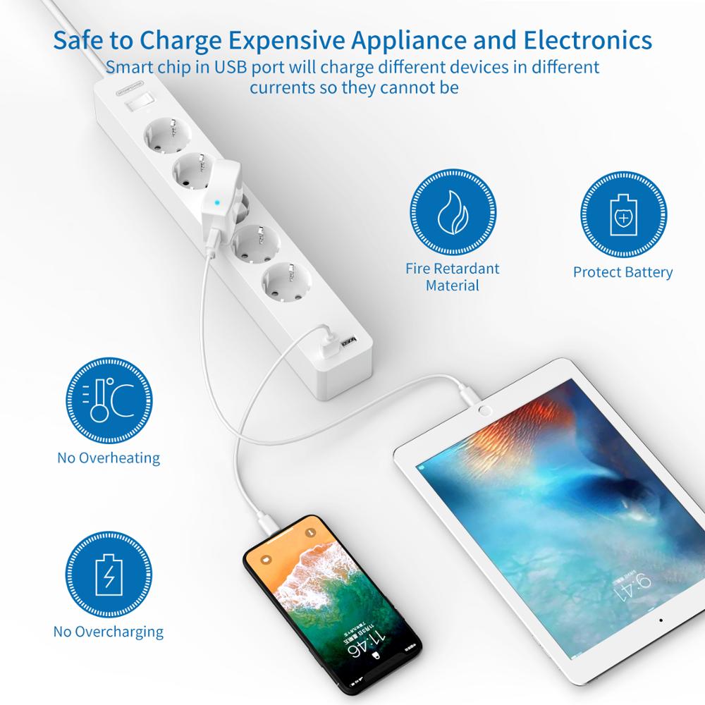 NTONPOWER Wall Mounted USB Power Strip Surge Protector with 3/5 Ports 2 USB Extension Socket EU Plug for Home Network Filter
