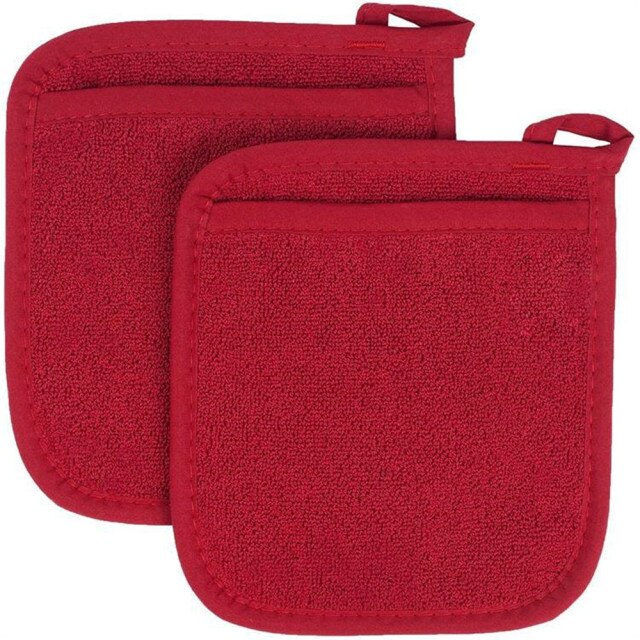 2 Stuks 3 In 1 Pot Houders Badstof Lus Katoenen Doek Handschoenen Pocket Kussen Mat Keuken Tool Koken: Red