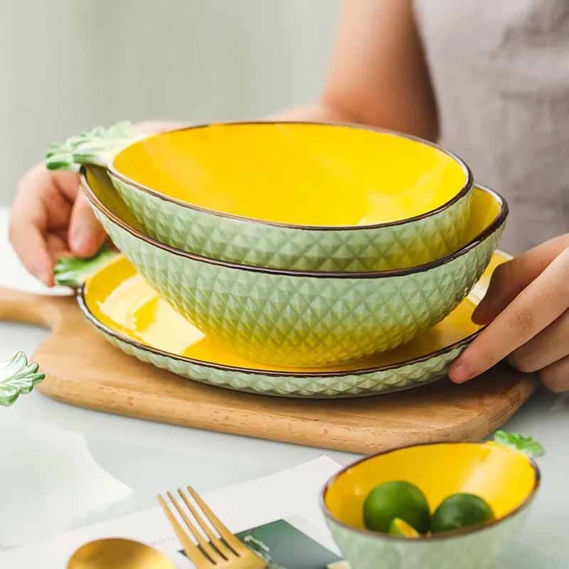 Ceramic Salad Bowl Pineapple Bowl Plate Home Decor Tableware Cute Soup Noodle Bowl Fruit Plate Kitchen Organizer