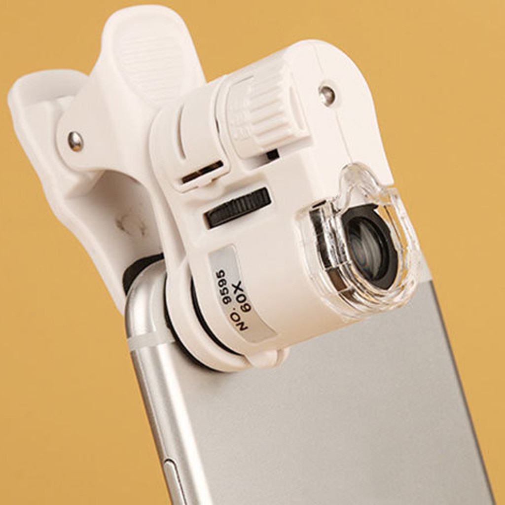 Lente d'ingrandimento per microscopio per telefono cellulare 60X con luce a LED lente d'ingrandimento Mobile universale lente Macro Zoom Clip per fotocamera