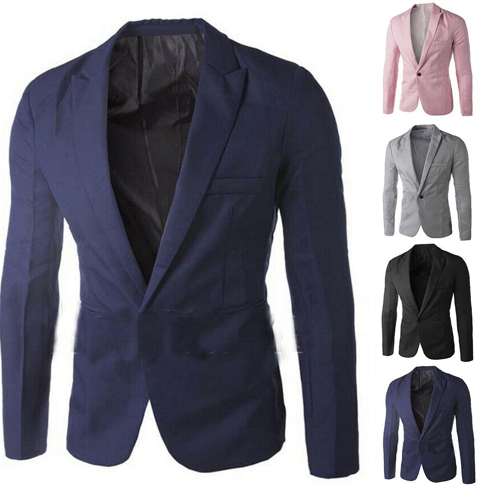 Herre blazer forår bomuld slim fit herre jakkesæt blazere herre one buttons slim fit solide herre blazere