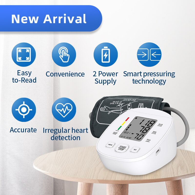 URIT Digital Blood Pressure Monitor Upper Arm Automatic Cuff Home BP Sphygmomanometers with Large LCD Display