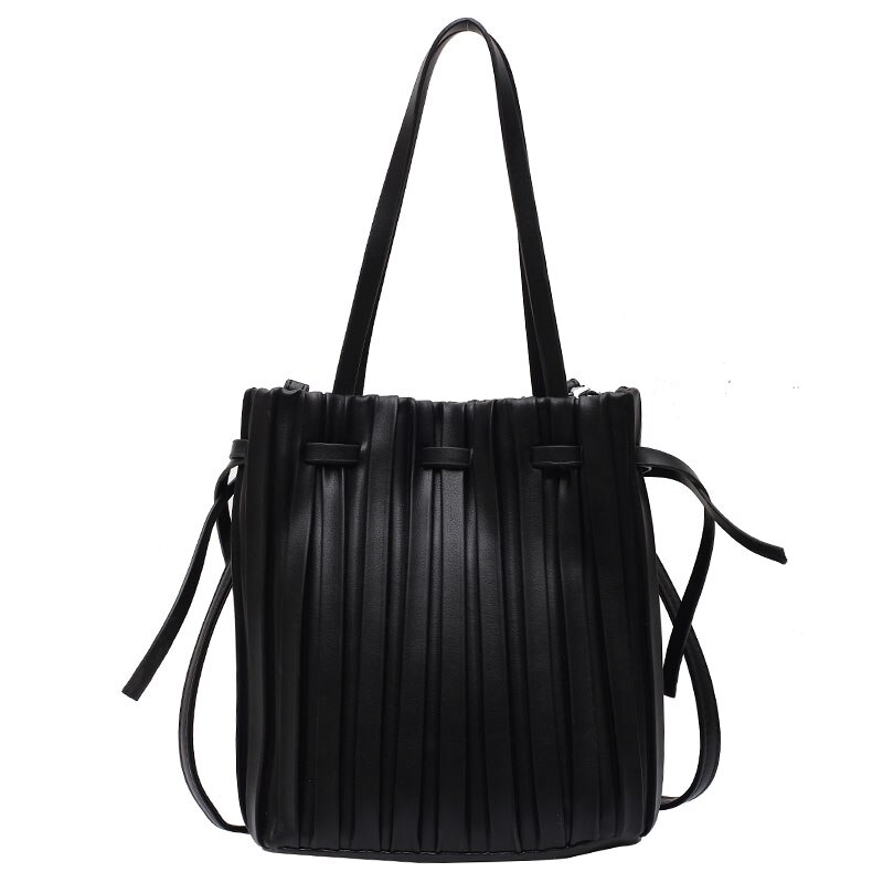 Luxury Handbag Women Bags Fold Drawstring Shopping Bag Female Casual Travel Crossbody Shoulder Bags Women Leather Totes: Black shoulder  bag