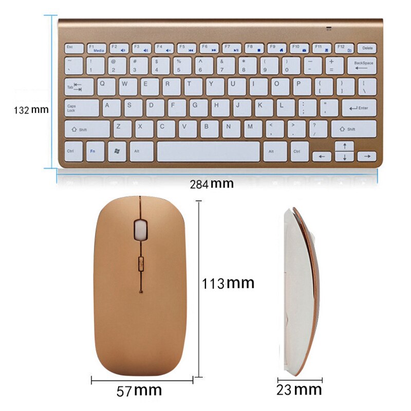 2.4Ghz Ultra-Thin Wireless Keyboard and Mouse Combo with USB Receiver Mouse Keyboard Set for Apple PC(Gold)