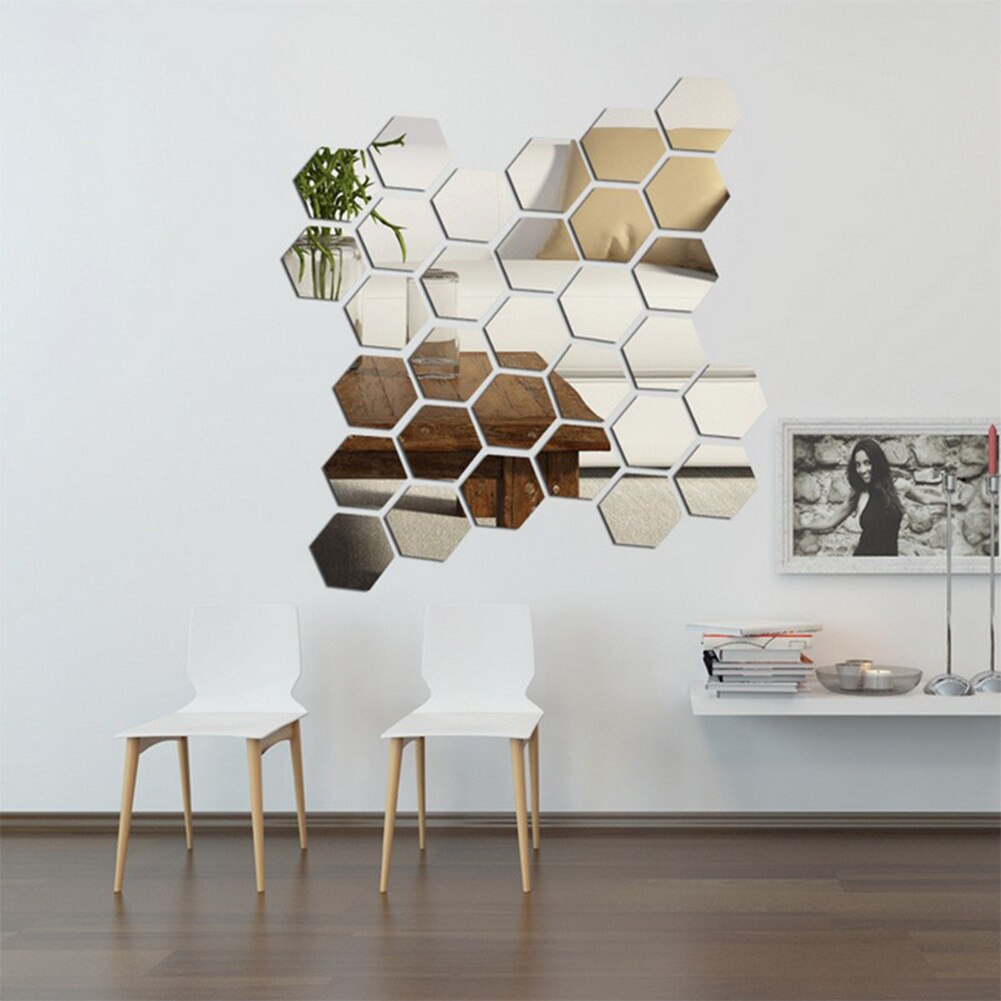 Clean DIY Acrylic Wall Stickers Friendly 3D Hexagon Removable Mirror Home Decor Art Stickers Cute Wall Stickers