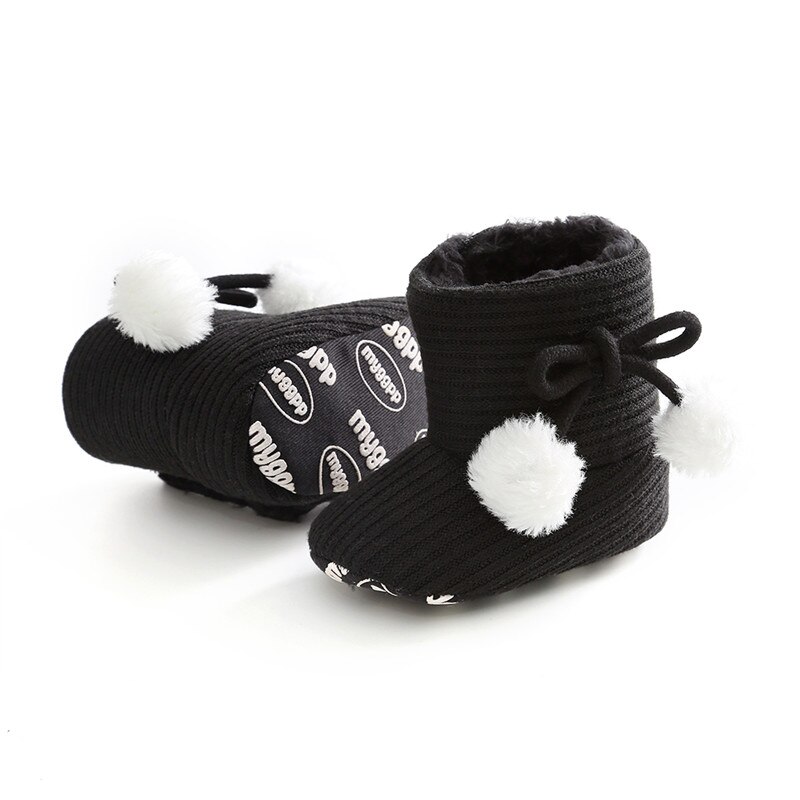 Baby herfst winter laarzen babymeisje winter warme schoenen effen peuter harige ballen eerste stappers kinderschoenen 0-18m: D / 7-12 maanden
