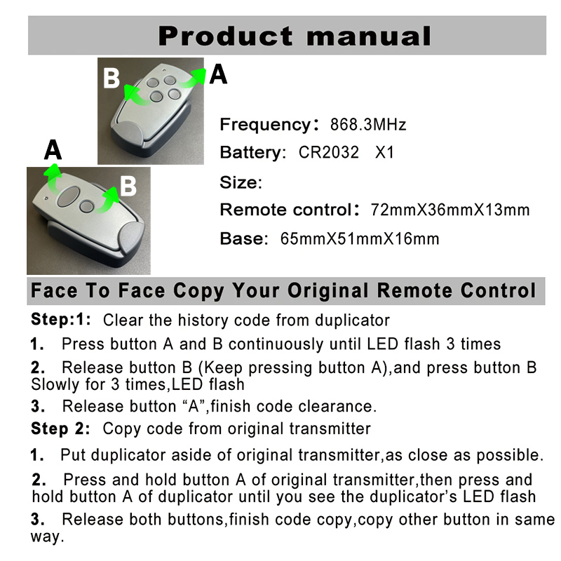868MHz MARANTEC Digital 382 384 302 304 313 321 323 868 Garage Door / Gate Remote Control Duplicator Hand Transmitter