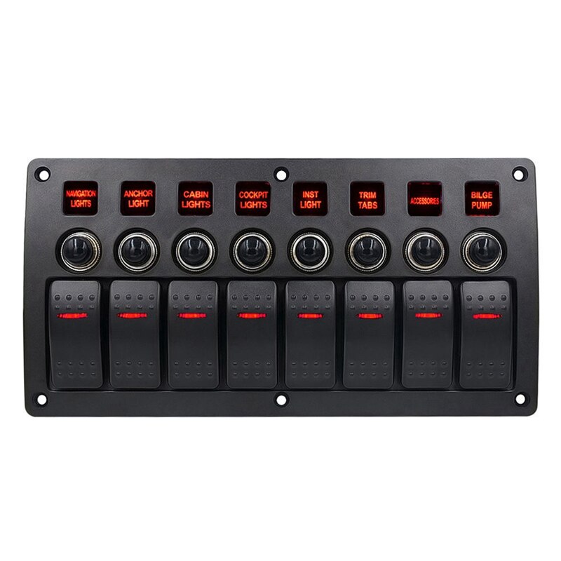 Boat Car Marine Rocker Switch Panel 8 Gang 3PIN &amp; Circuit Breaker Overload Protection Waterproof LED Switch Panel: Default Title
