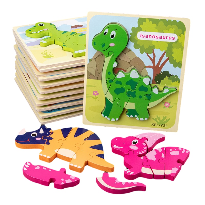 Dinosaur 3D Puzzle Early Educational Jigsaw Puzzle Cartoon Wooden Kids Toy for Boys Girls Montessori Toys