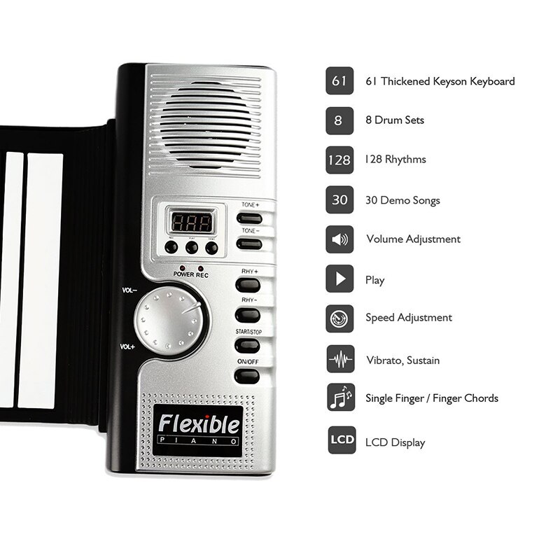 Flexible Portable Digital Piano teclado 61 teclas 128 tonos ritmos enrollar electronico Piano juguetes FOU99