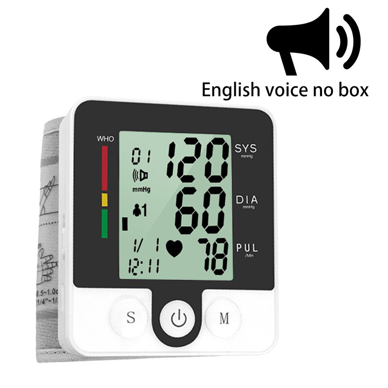 Automatische Tonometer Pols Bloeddrukmeter Medische Apparatuur Thuis Digitale Lcd Pols Bloeddrukmeter Monitor: English NO BOX